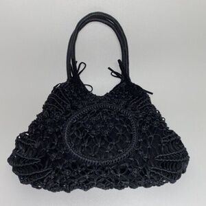 DAVID & SCOTTI‎ Italian Designer Black Coated Macrame Woven Shoulder Bag